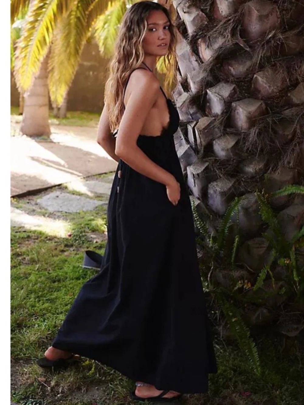Free People Lovey Maxi Crochet Dress in Black Size Medium